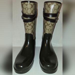 Coach Logo Trisha II Womans Rain Boot 12 in with Authentic box